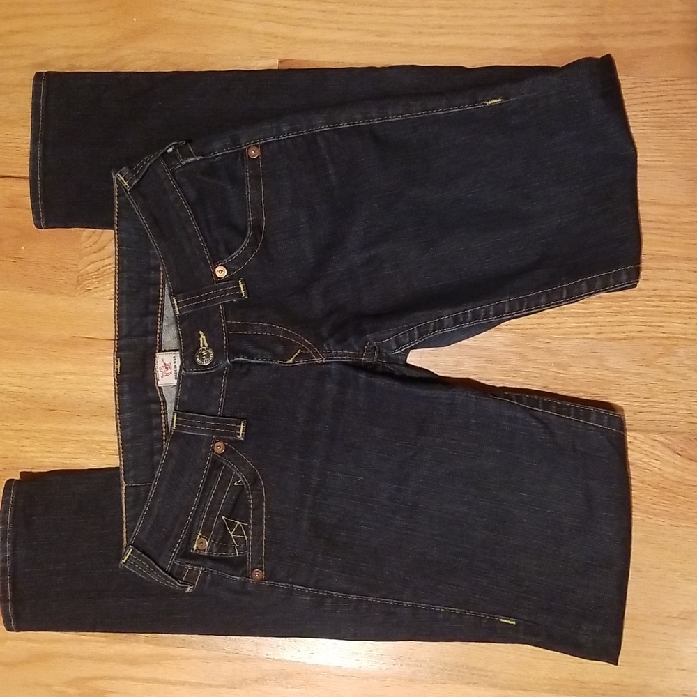 TRUE RELIGION DARK WASH SKINNY JEANS